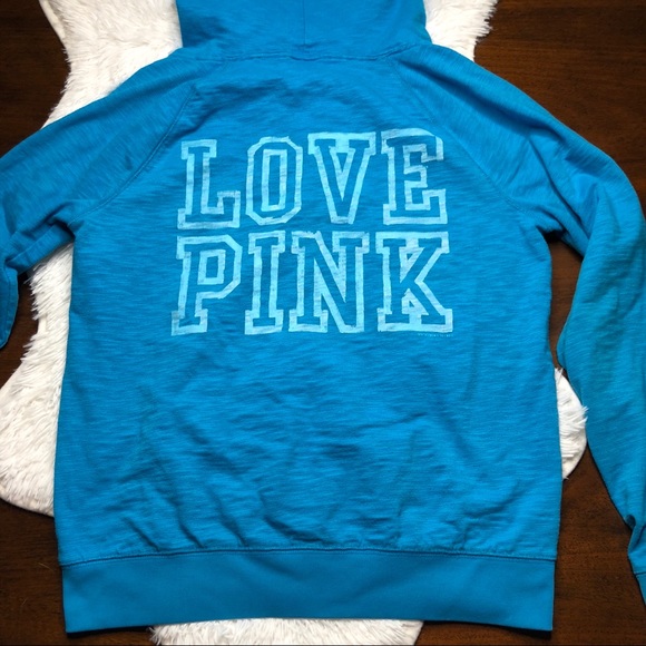PINK Victoria's Secret Tops - VS PINK Love Pink Blue Zip Hoodie